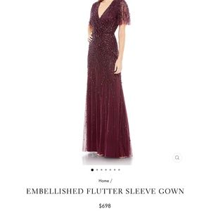Mac Duggal Flutter Sleeve Embellished Gown - Size 8 - Aubergine